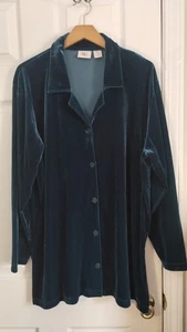 Blaue Samtbluse mit Knopfleiste für Damen, Größe XL - Bild 1 von 8