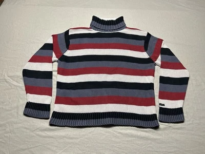 复古 Columbia 毛衣高领 L/S 女式 XL 码条纹黑色灰色红色白色 — 第 1/4 张图片