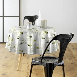 Toile cirée ronde - Diamètre 160 cm - Motifs graphiques et olives - Gris - Picture 1 of 2