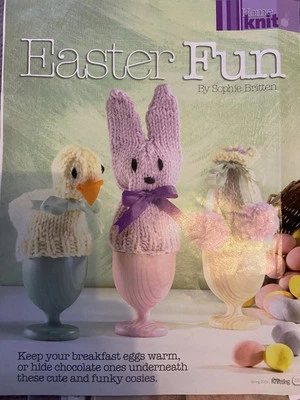 🧶Knitting Pattern Easter Fun Spring Gift Idea Egg Cosies Stripy Bunny & Chick - Image 1 of 4