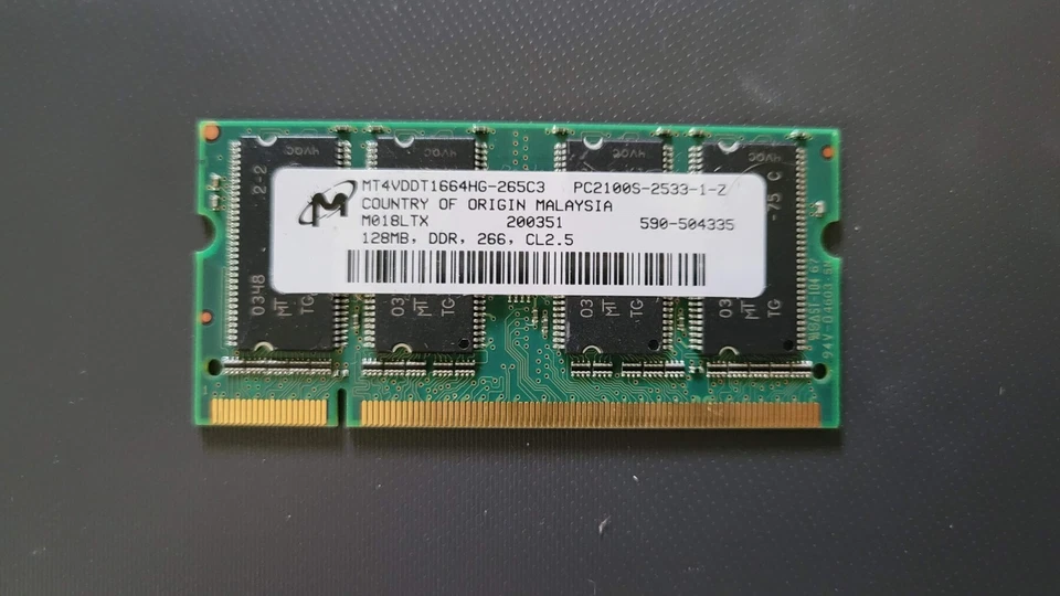CANTIDAD Micron 128MB DDR-266 MT4VDDT1664HG-265C2 PC2100 SODIMM RAM Memoria Foto 1 de 2