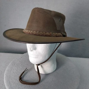 BARMAH #1057 Canvas Drover Hat Brown Safari Air Flow Suede Band Australia LARGE - Imagen 1 de 24