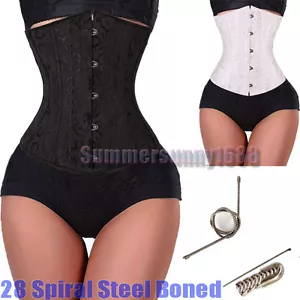 Negro 28 huesos de acero deshuesado cintura entrenamiento debajo del busto corsé con cordones modelador superior - Imagen 1 de 9