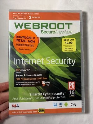 WEBROOT Secure Anywhere Internet Security 3 DISPOSITIVOS (Mac PC Android iOS Mobile) Foto 1 de 4