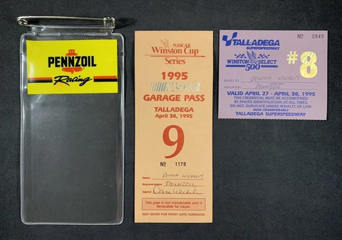Vintage 1995 Talladega NASCAR Winston Select 500 Garage Pass w/ Pennzoil Pouch Cover