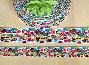 7/8 & 1.5" (1 YD) Back to School Grosgrain Ribbon School Bus Hair Bow Ribbon - Picture 1 of 1