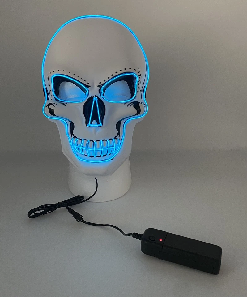 Halloween Light Up Skeleton Blue LED Mask Party RAVE EUC - Image 1 of 4