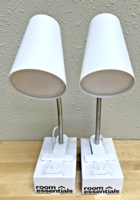 2 pack of Room Essentials LED Clip-on Desk Lamp White Flexible 11" Gooseneck - Image 1 of 4