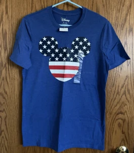 Disney Blue Patriotic Mickey Mouse Graphic T-Shirt Men's Sz S NWT Stars Stripes - Picture 1 of 8