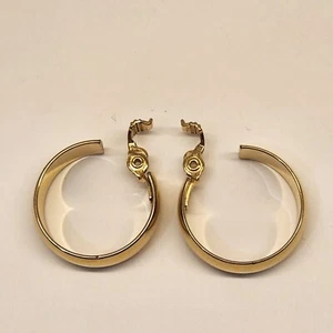 Monet Classic Gold Tone Wide Hoop Earrings Hinged Clip On - Picture 1 of 5