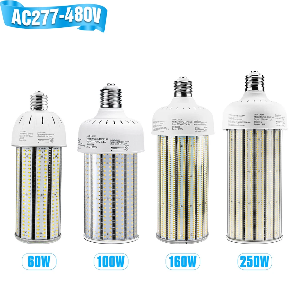 480V LED Corn Light 60W-250W Warehouse High Bay Corn Bulb Industrial 6000K Clear - Image 1 of 4