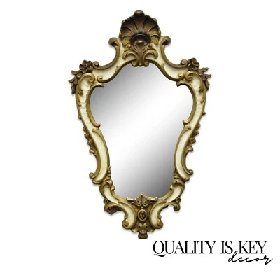 Vintage Italian Rococo Style Gold Giltwood White Shell Carved Wall Mirror - Image 1 of 4