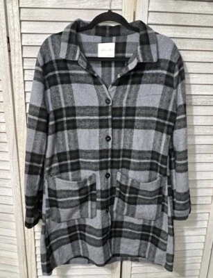 Suéter Active USA para mujer talla grande gris negro franela a cuadros con cinturón Foto 1 de 3