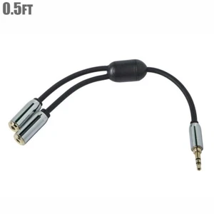 0.5FT 3.5mm 1/8" Male to Dual Female Y Splitter Stereo Audio Adapter Gold - Picture 1 of 4