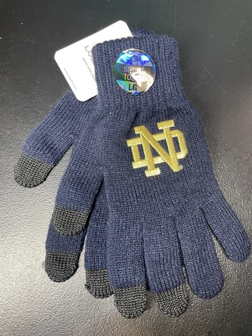 Notre Dame Knit  Smart Touch Gloves Fighting Irish Unisex Large Blue Gold ND NWT Cover