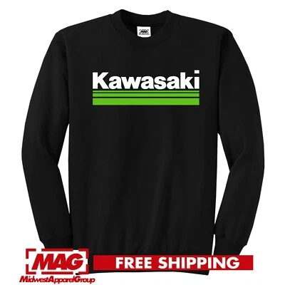 KAWASAKI LOGO SCHWARZ RUNDHALSAUSSCHNITT GRÜN Racing Sweatshirt Ninja Motorrad Motor Bike - Bild 1 von 3