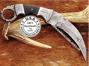 beautiful handmade damascus steel knife handle made of camel bone 