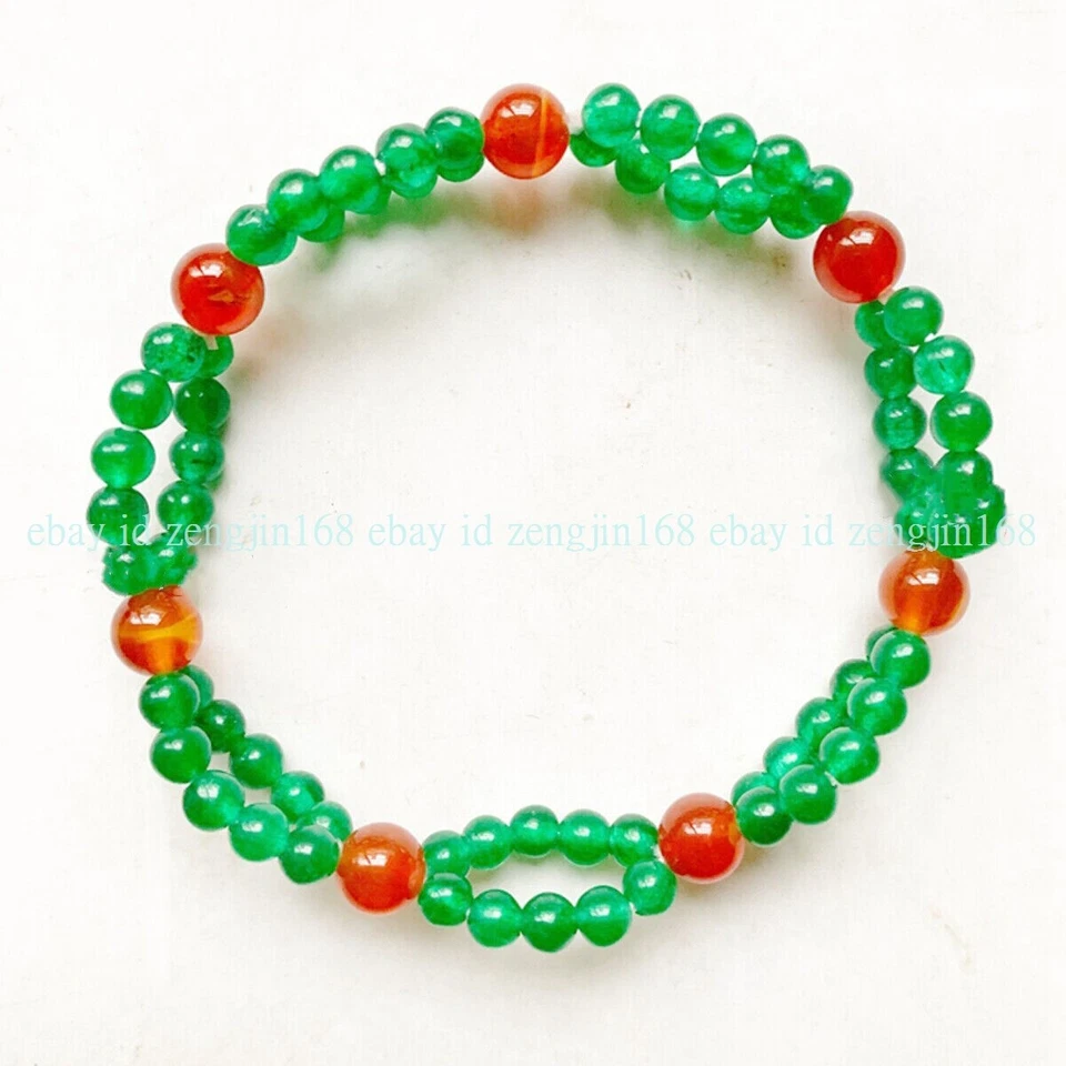 Natural 4mm Green Aventurine 6mm Red Carnelian Round Gems Beads Bracelet 7.5'' - Image 1 of 4