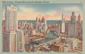 Chicago Illinois Aerial View of Downtown Chicago River Lake Michigan PC - Picture 1 of 2