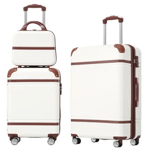 3 Piece Luggage Set 20" 24" Hardside Suitcase w/ Cosmetic Case TSA Lock White - Picture 1 of 8
