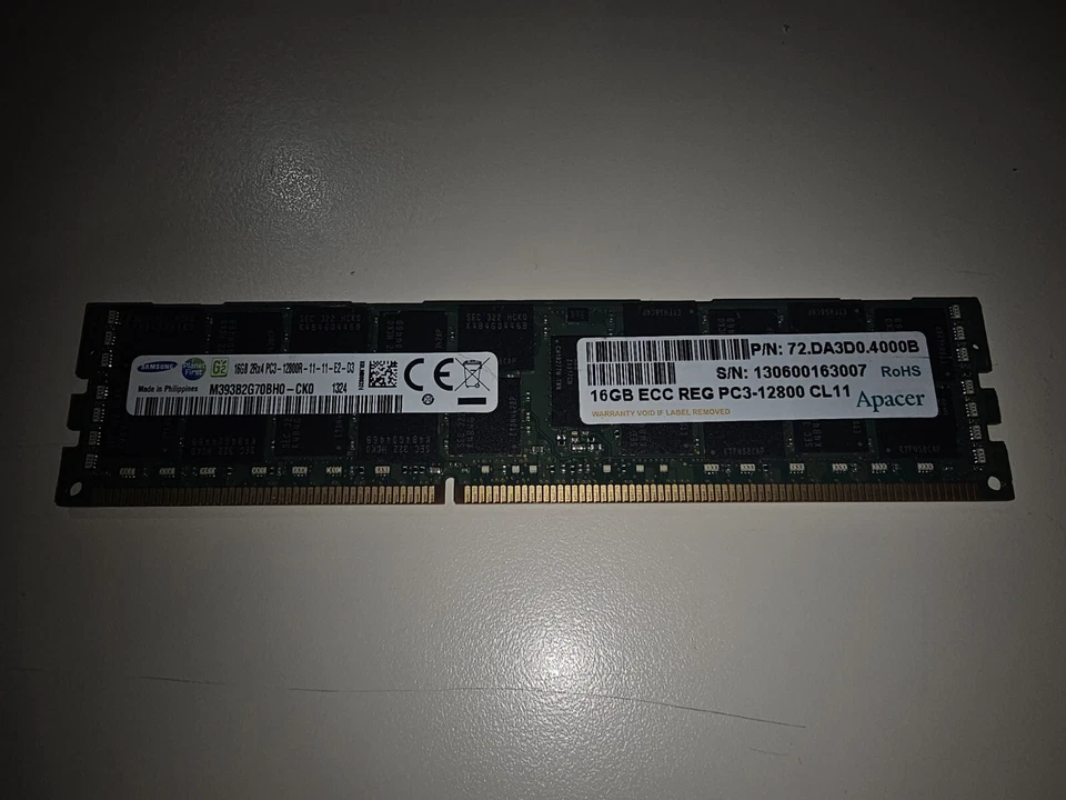 Samsung 16GB DDR3 2Rx4 PC3-12800R-11-11-E2 M393B2G70BH0-CK0 Server Memory RAM - Image 1 of 1