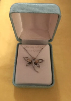 Novo Colar de Prata Esterlina Pingente de Libélula Quartzo Fumê 18” ~ MSRP $113 - Imagem 1 de 4