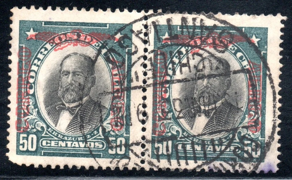 CHILE, PAR DE ERRAZURIZ, S/C AEREO, MATASELLOS DE SANTIAGO, FILIGRANA 3 (PFO-80) Foto 1 de 1