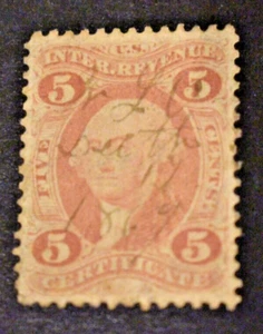 1862 US Stamp Scott #R24c - 5 Cent - Revenue Certificate - Used/LH/NG/VF - Picture 1 of 2
