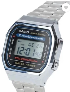 Casio A168W-1 Men's Watch Classic Digital Dial Stainless Steel Silver - Picture 1 of 7
