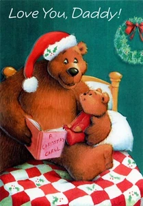 Cute Vintage CHRISTMAS Card FOR DADDY FROM KID, Bear Story Time by Ambassador +✉ - Picture 1 of 6