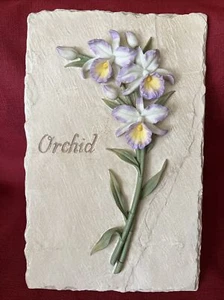 Home Interiors Wall Plaque Slate Look Fluted Relief Orchid Flower - Picture 1 of 8