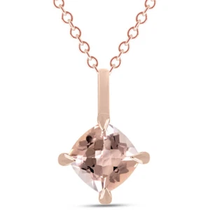 GEMVIO 1/4 CT Natural Morganite Solitaire Gemstone Pendant Necklace In 10K Gold - Picture 1 of 15