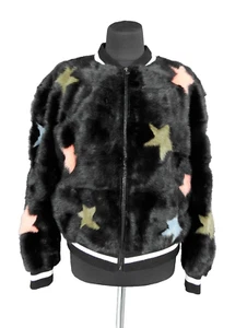 Simonetta Ravizza ? Bomberjacke Sternenmuster Nerz Pelz Lederbesatz schwarz - Bild 1 von 22