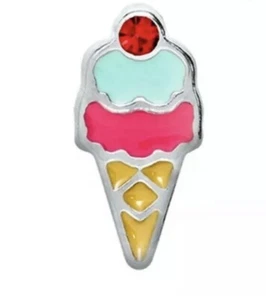 Authentic Origami Owl Pink Blue ICE CREAM CONE Floating Enamel Charm w/Crystal - Picture 1 of 2