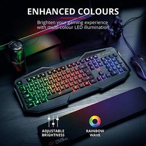 Trust - 'Avonn' Gaming Keyboard - UK Layout - Rainbow Backlit - GXT 830-RW - New - Picture 1 of 4