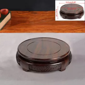 Chinese Wooden Display Stand Hand Carved Round Pedestal Bonsai Teapot Vase Base - Picture 1 of 15