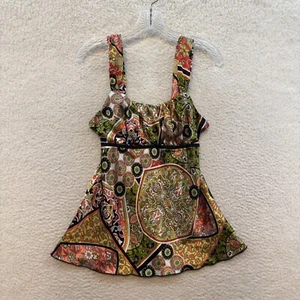 Y2K Vintage Babydoll Top XS kleines Muster Satin Boho Fee Grunge Whimsigoth - Bild 1 von 7