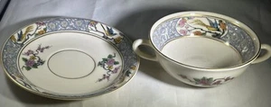 Tazón de sopa Lenox MING Birds doble mango con plato - borde dorado - vintage años 40 usado en excelente estado - Imagen 1 de 18
