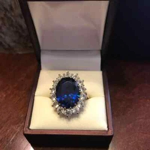 Natürlicher Saphir-Diamantring 4,40 kt ovaler Schliff 14 K massives Weißgold Größe 7 - Bild 1 von 7