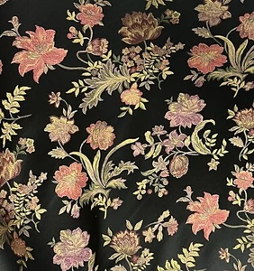 BLACK Multicolor Floral Jacquard Brocade Upholstery Fabric 60” Sold By The Yard - Picture 1 of 3