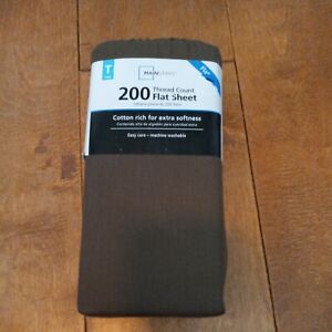 NEW NIP Mainstays Twin Dark Brown Flat Sheet 200 Thread Count