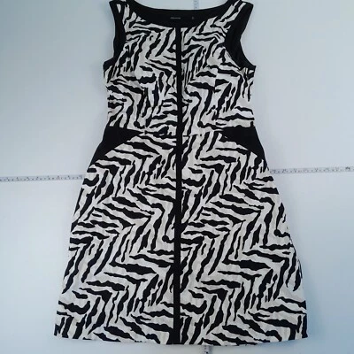 Vestido KAREN MILLEN 14 Beige Negro Sin Mangas Corte Corto Espalda Tigre - Imagen 1 de 4