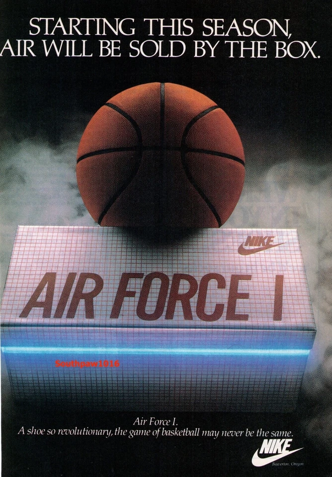 Classic 1980's Nike "Air Force 1" Revolutionary Basketball Shoe Repro Print Ad - Image 1 of 1
