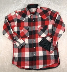 Flannel Western Shirt Mens 16.5 X34 L Plaid Pearl Snap VTG USA Multicolor 80’s - Picture 1 of 7