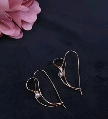 Dangle"14k GF PJ" Gold Filled Pearl Swoop Latch Back Earring - Image 1 of 4
