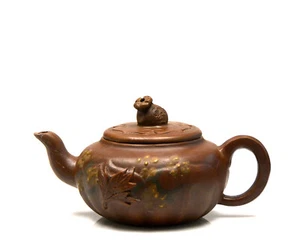 Fine Chinese Engraved Colored Yixing Zisha Purple Clay Ceramic Teapot with Mark - Picture 1 of 5