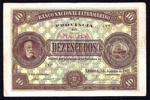 Portugal Portuguese Angola 10 escudos 1921 P-58  VF - Picture 1 of 2