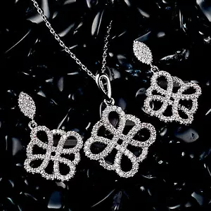 18k white gold gf made with SWAROVSKI crystal stud earrings pendant necklace set - Picture 1 of 3