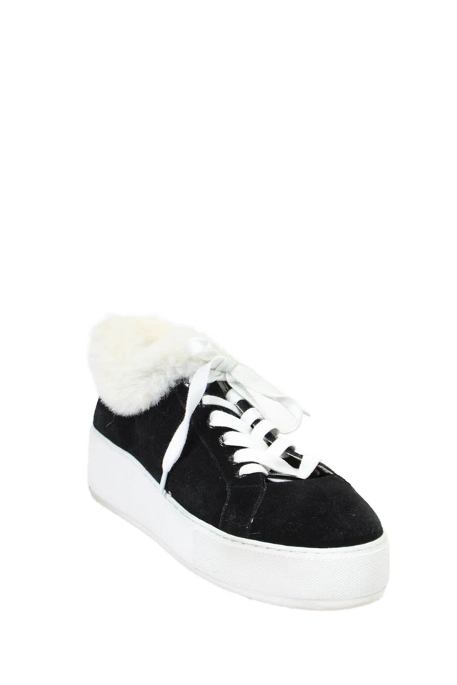 J Slides Womens Faux Fur Textured Lace Up Lined Platform Sneakers Black Size 9 - Image 1 of 4