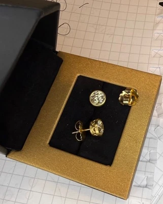 Custom 18K yellow gold 2.78tcw  fancy lab-created studs & 18K jumbo backs - Image 1 of 4